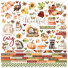 Collection of autumn-themed stickers including pumpkins, leaves, and animals on a white background.