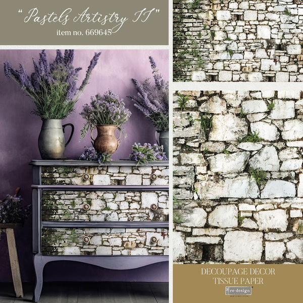 Re-Design with Prima PASTELS ARTISTRY II Decoupage Decor Tissue Paper 19" x 30" #669645