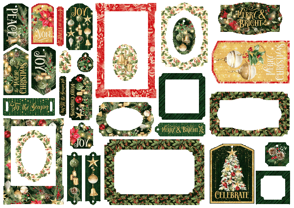 G45 Graphic 45 MERRY & BRIGHT Chipboard Tags & Frames #4502918