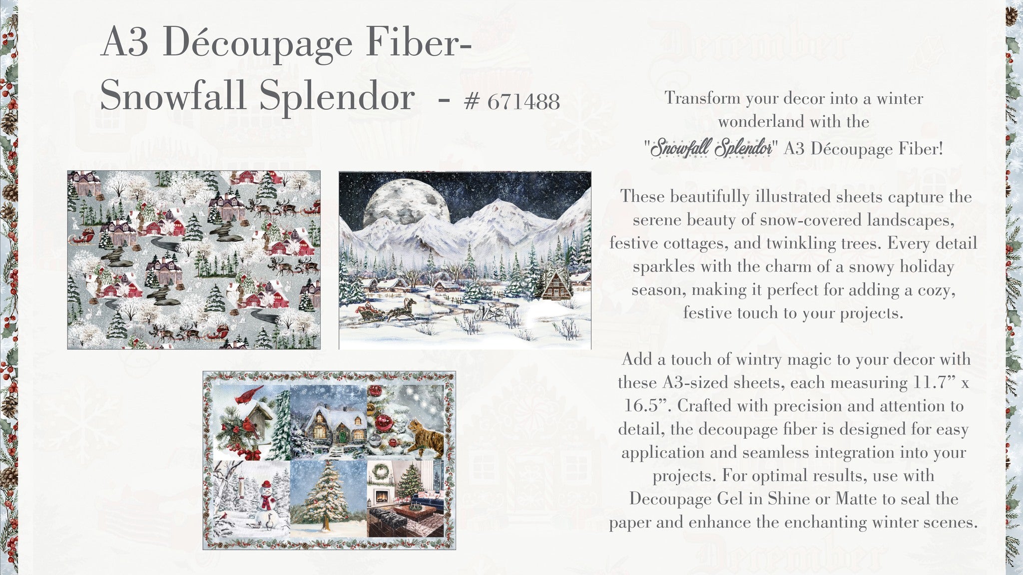 Re-Design with Prima SNOWFALL SPLENDOR Christmas A3 Decoupage FIBER 11.7