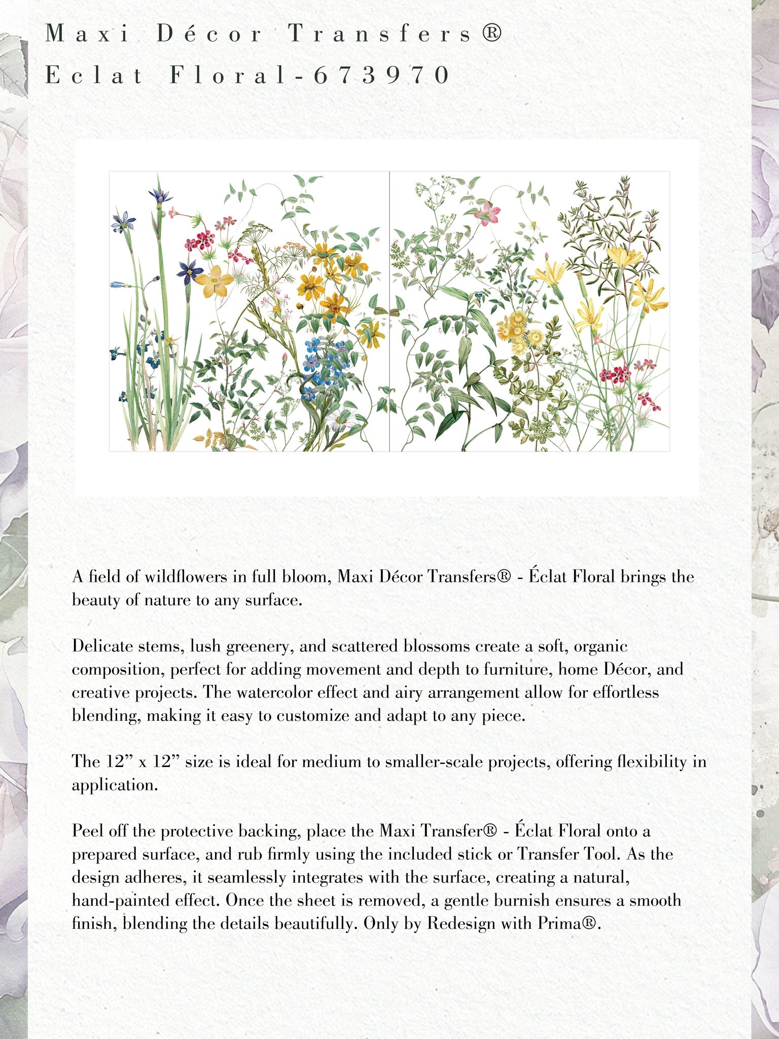 Re-Design with Prima ECLAT FLORAL Decor Maxi Transfer 2 sheets 12