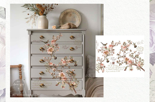Re-design with Prima BLOSSOM TWEET Decor Transfer 4 pcs 24"x35" #674694