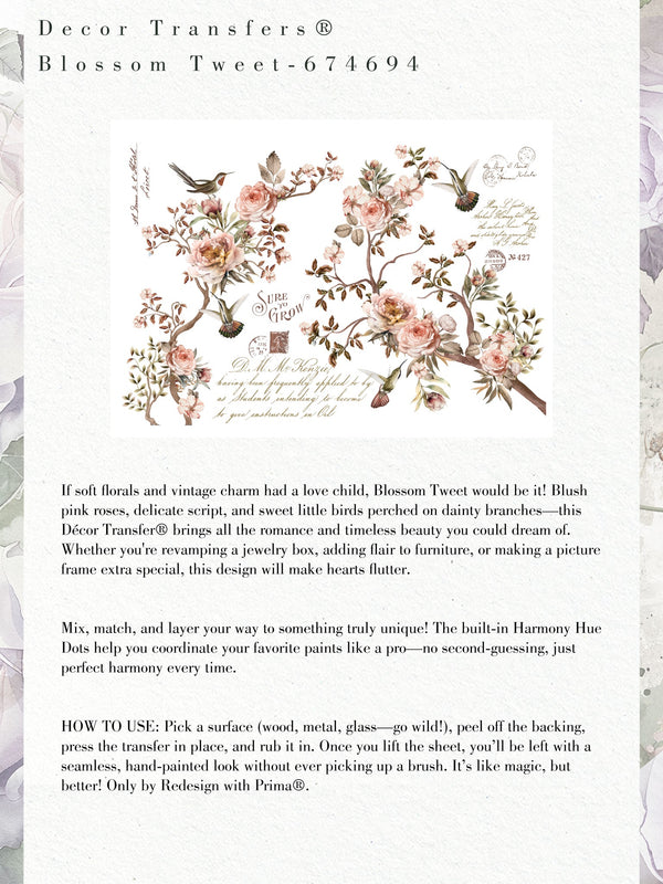 Re-design with Prima BLOSSOM TWEET Decor Transfer 4 pcs 24"x35" #674694