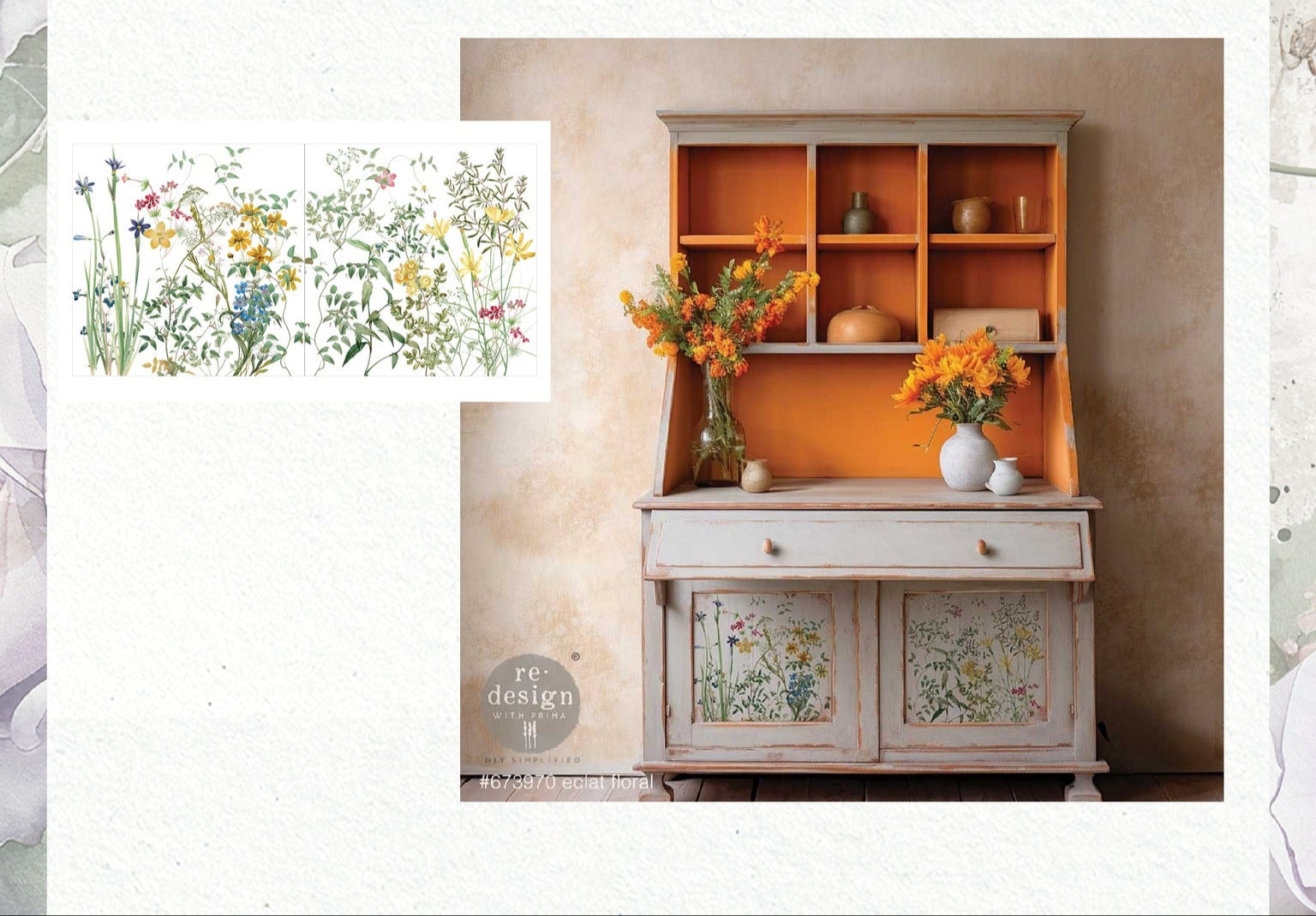 Re-Design with Prima ECLAT FLORAL Decor Maxi Transfer 2 sheets 12