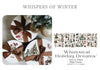 Product display with Christmas-themed decor items and text 'Whispers of Winter'.