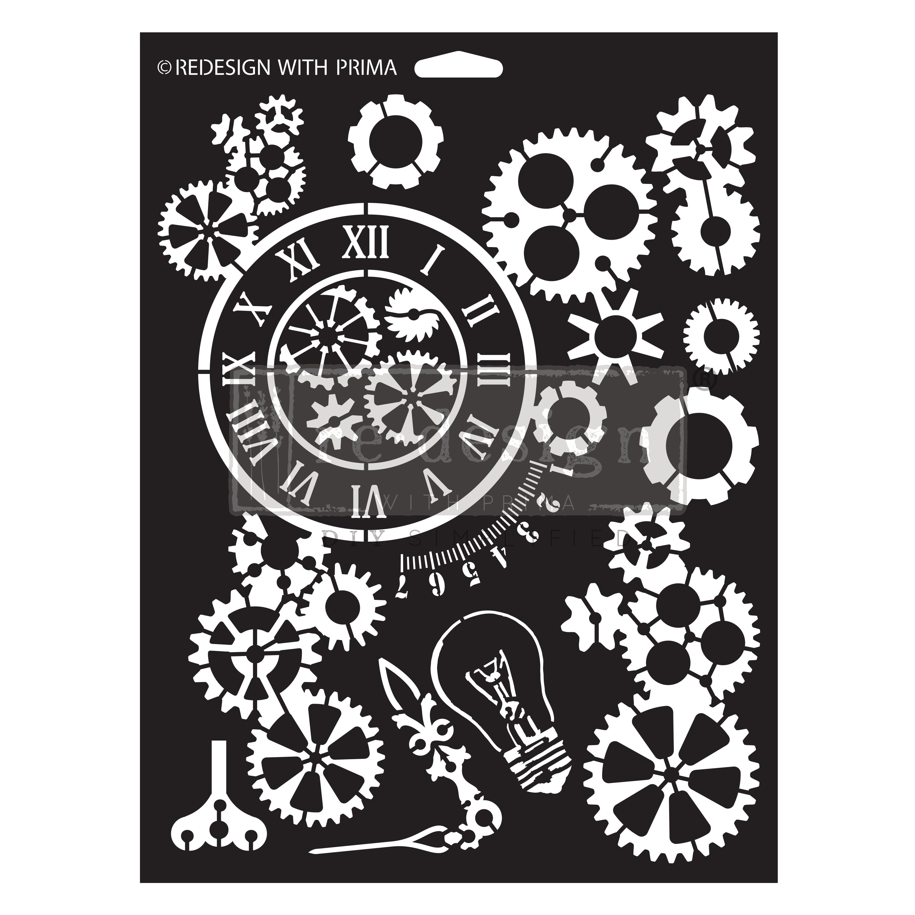 Re-Design with Prima GEARWORKS Decor Stencil 9 x 12