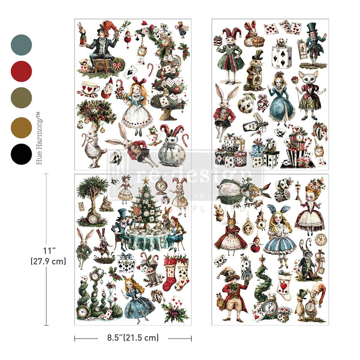 Illustrations of characters from a fantasy or fairy tale on a white background with color swatches.