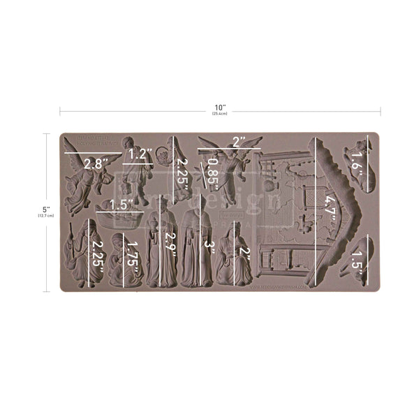 Silicone mold with various shapes and measurements on a white background