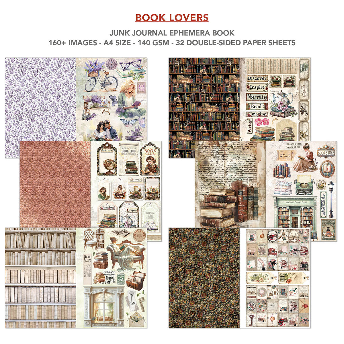 Ciao Bella BOOK LOVERS A4 Junk Journal & Ephemera Book #CBB005
