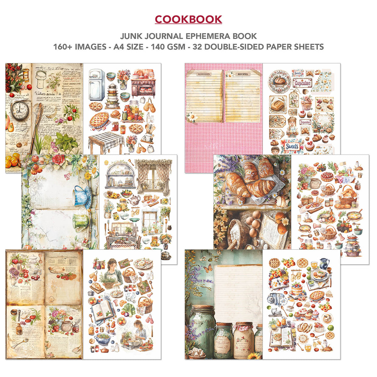 Ciao Bella COOKBOOK A4 Junk Journal & Ephemera Book #CBB009