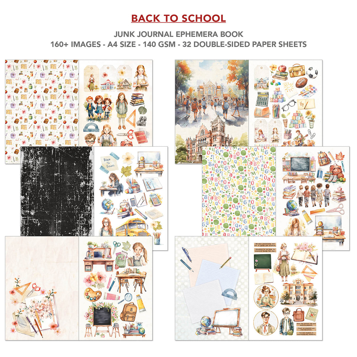 Ciao Bella BACK TO SCHOOL A4 Junk Journal & Ephemera Book #CBB012