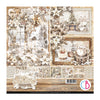 Collection of winter-themed paper sheets with decorative elements on a packaging.