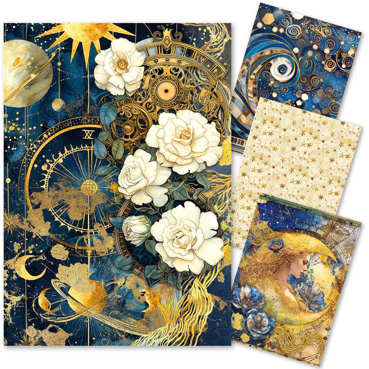 Ciao Bella CELESTIAL A4 Decoupage Rice Paper Art Set 4 Sheets #CBRA003