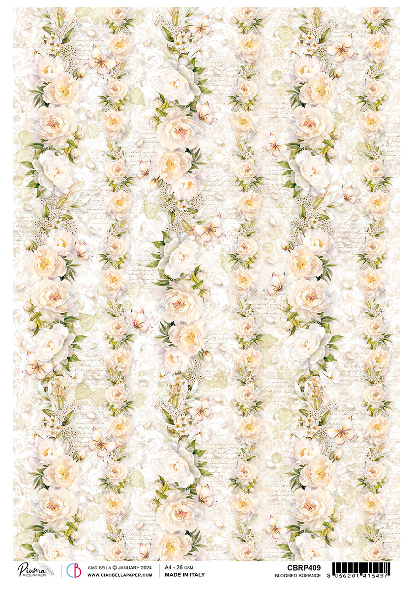 Ciao Bella ALWAYS & FOREVER Bloomed Romance Rice Paper A4 Mixed Media #CBRP409
