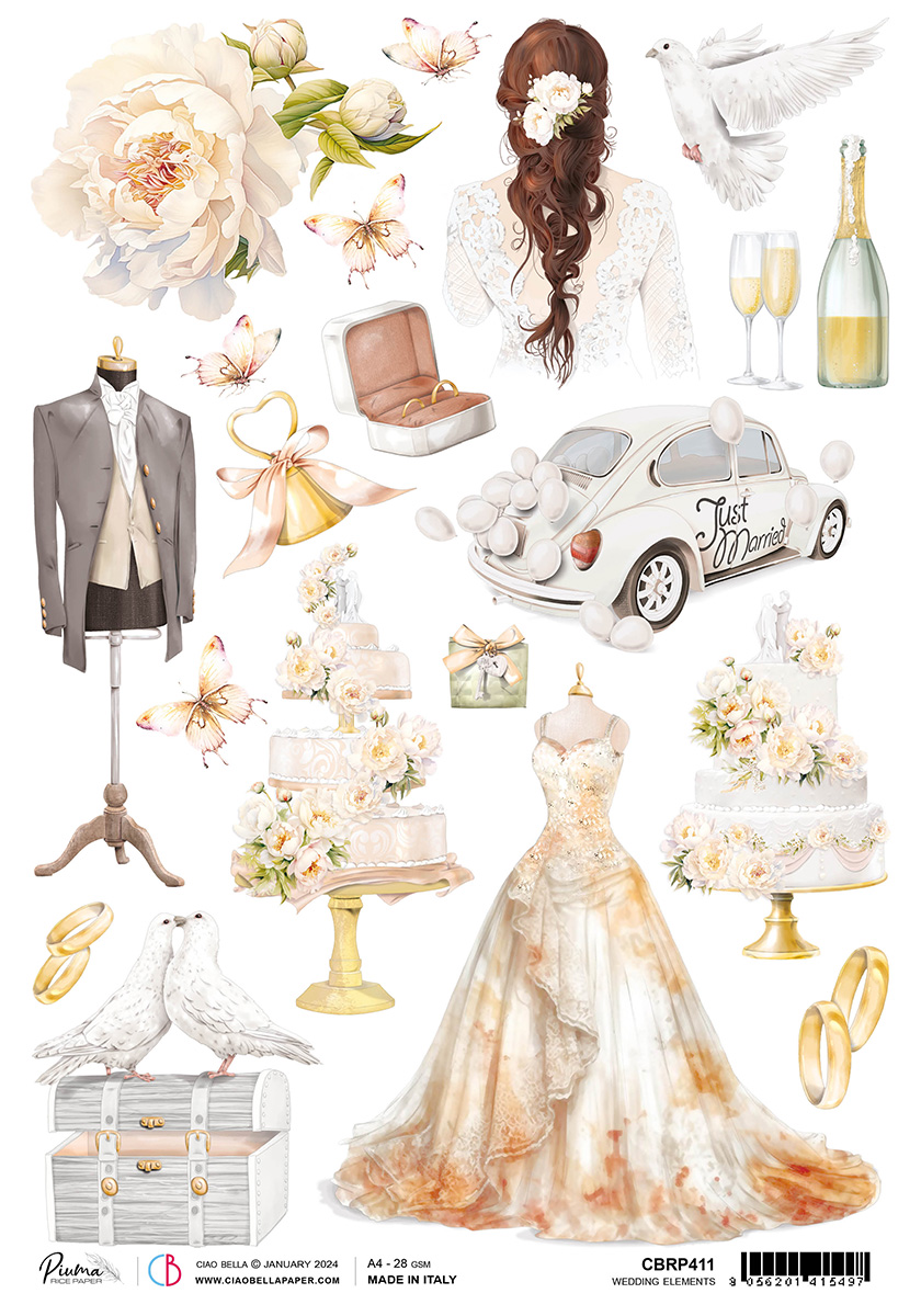 Ciao Bella ALWAYS & FOREVER Wedding Elements Rice Paper A4 Mixed Media #CBRP411