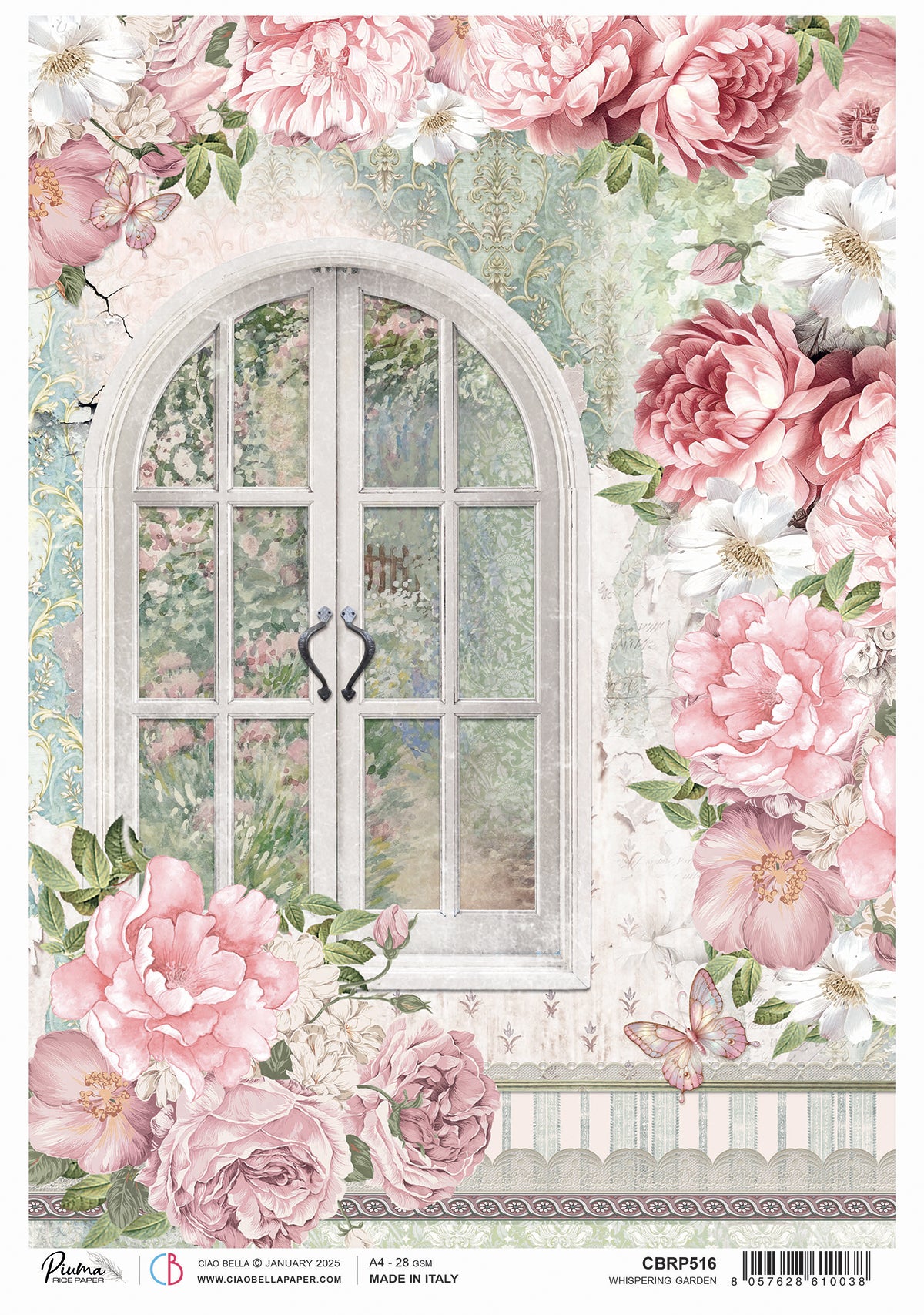 Ciao Bella Timeless Moments WHISPERING GARDEN A4 Rice Paper Mixed Media #CBRP516