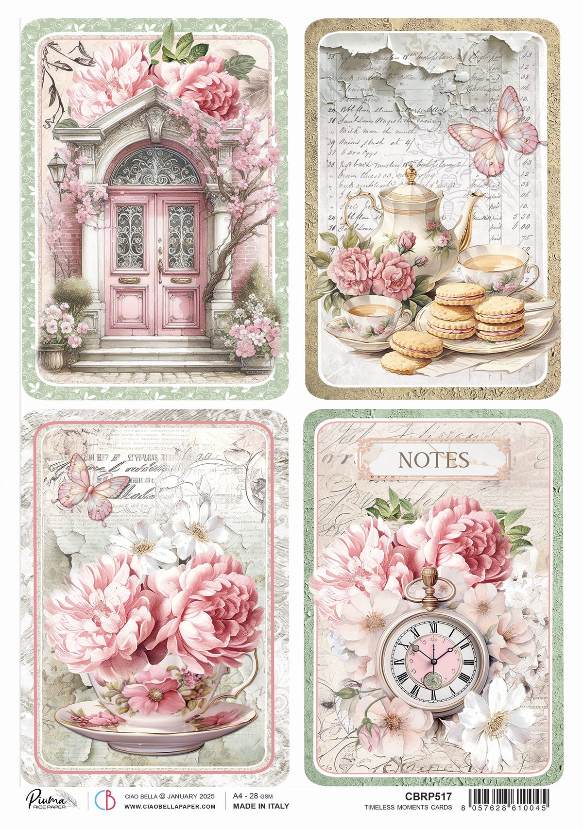 Ciao Bella Timeless Moments CARDS A4 Rice Paper Mixed Media #CBRP517