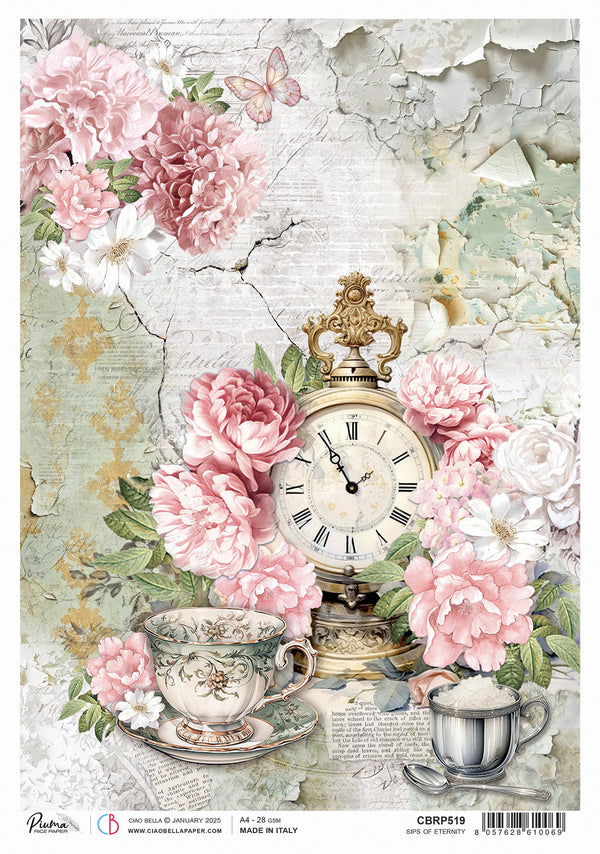 Ciao Bella Timeless Moments SIPS OF ETERNITY A4 Rice Paper Mixed Media #CBRP519