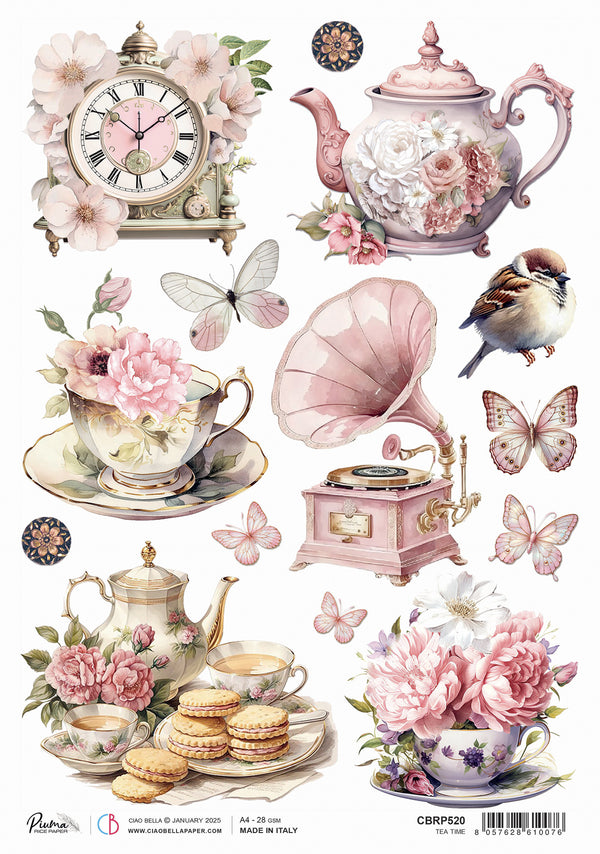 Ciao Bella Timeless Moments TEA TIME A4 Rice Paper Mixed Media #CBRP520