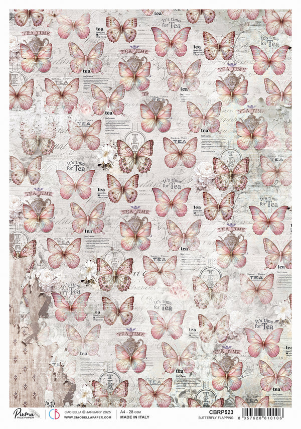 Ciao Bella Timeless Moments BUTTERFLY FLAPPING A4 Rice Paper Mixed Media #CBRP523