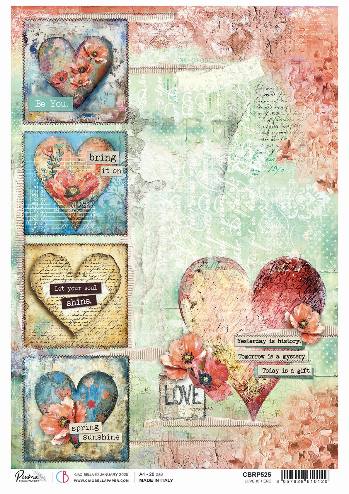 Ciao Bella Majestic Dream LOVE IS HERE A4 Rice Paper Mixed Media #CBRP525