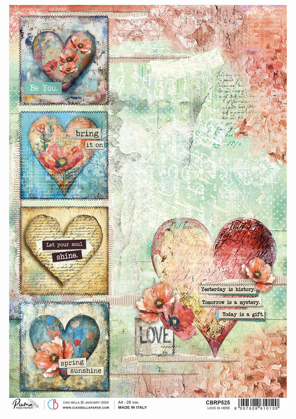 Ciao Bella Majestic Dream LOVE IS HERE A4 Rice Paper Mixed Media #CBRP525