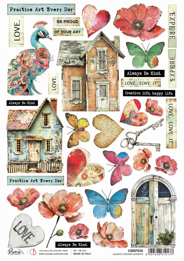 Ciao Bella Majestic Dream ELEMENTS A4 Rice Paper Mixed Media #CBRP526