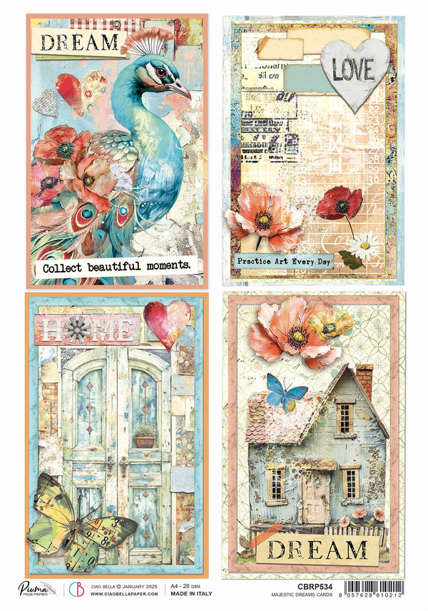 Ciao Bella Majestic Dream CARDS A4 Rice Paper Mixed Media #CBRP534