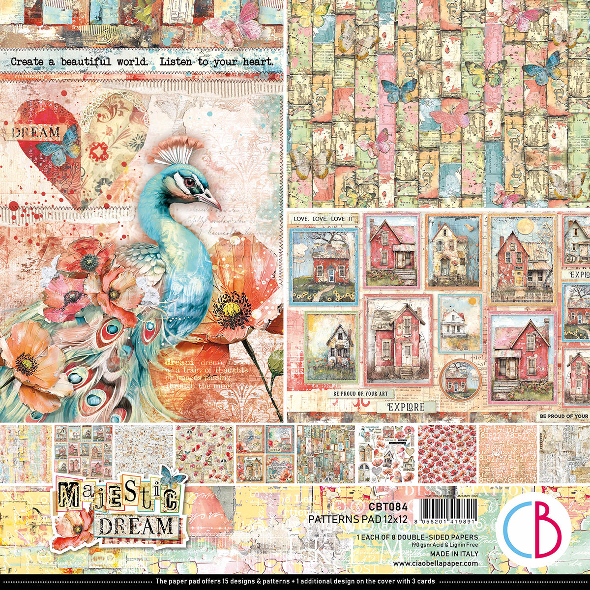 Ciao Bella MAJESTIC DREAM Patterns Pad 12x12 Paper 8 Sheets #CBT084