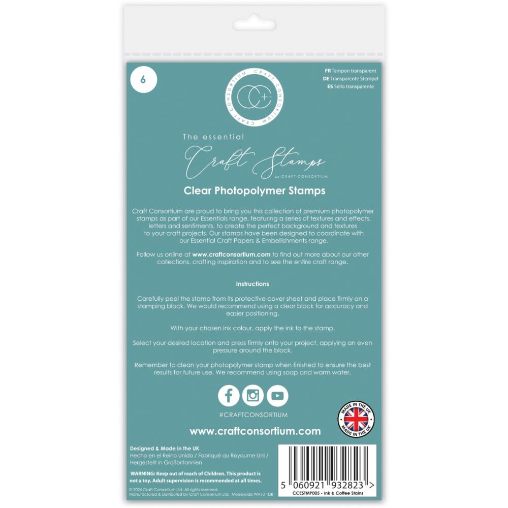Craft Consortium INK And COFFEE STAINS Clear Stamps 6pcs #CCESTMP005