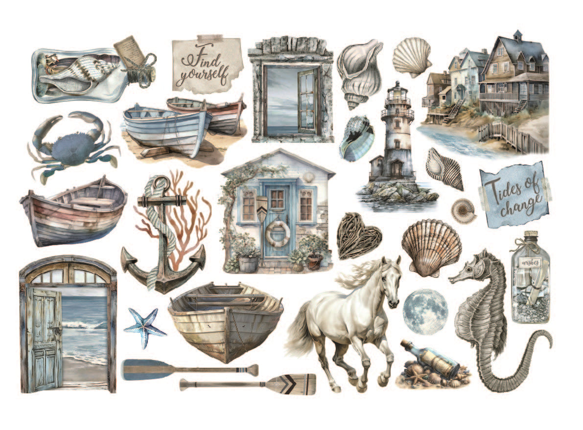 Stamperia SILENT SEA Adhesive Paper Cut Outs EPHEMERA #DFLCT63