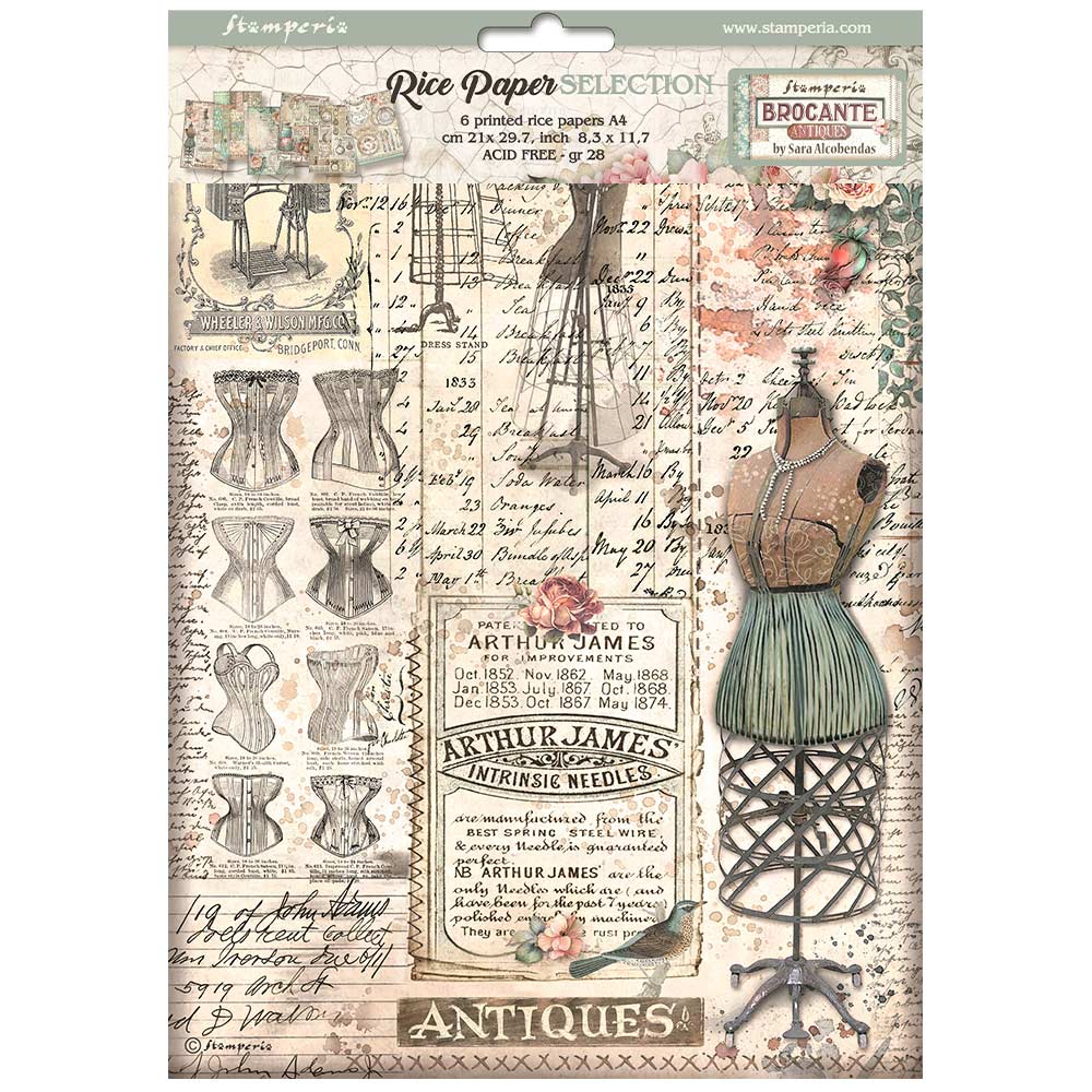 Stamperia BROCANTE ANTIQUES A4 Rice Paper SELECTION Decoupage #DFSA4XBR