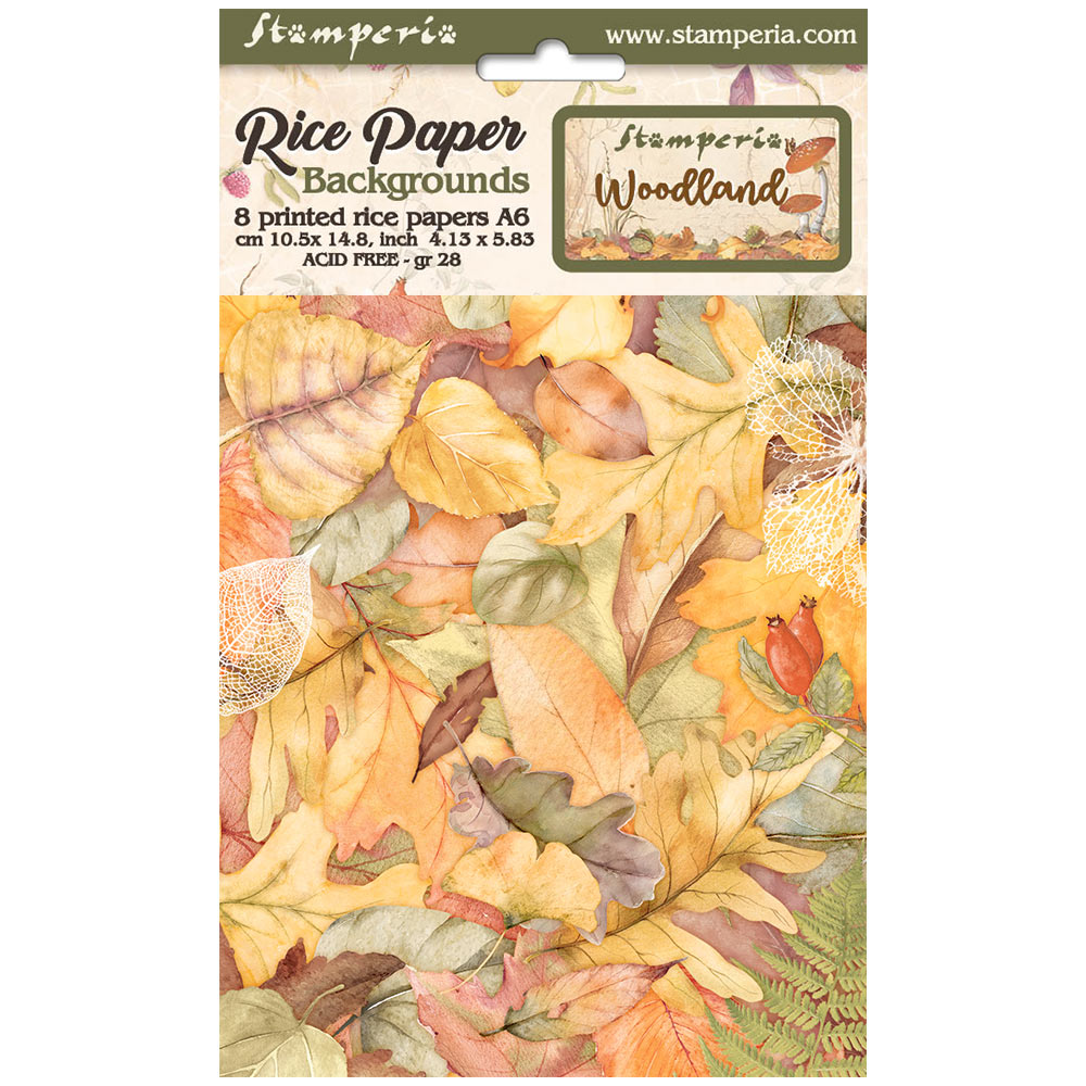 Stamperia WOODLAND Backgrounds A6 Assorted Rice Paper SELECTION Decoupage 8 sheets #DFSAK6011