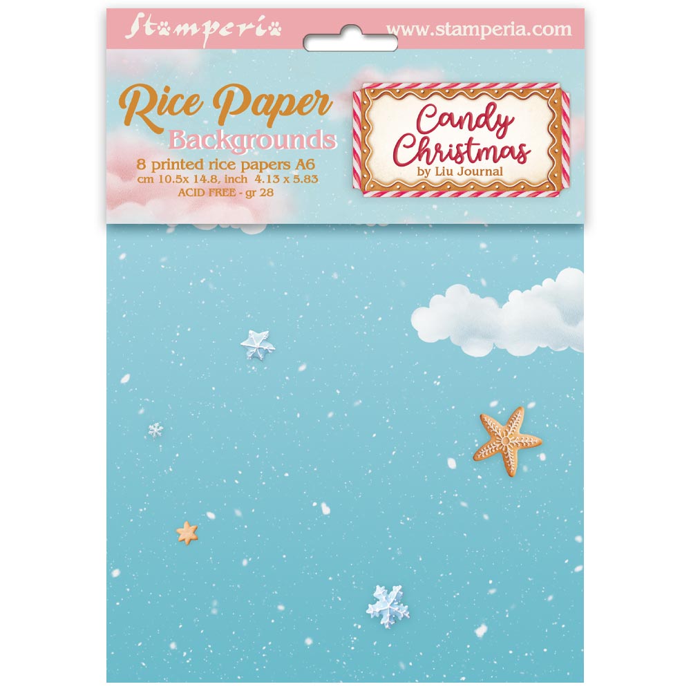 Stamperia CANDY CHRISTMAS A6 Background Assorted Decoupage Rice Paper 8 sheets #DFSAK6043