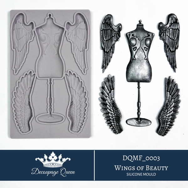 Decoupage Queen WINGS OF BEAUTY Silicone Moulds Molds 5" x 8" Mixed Media Food Safe Resin Decor #DQMF0003 Limited Edition