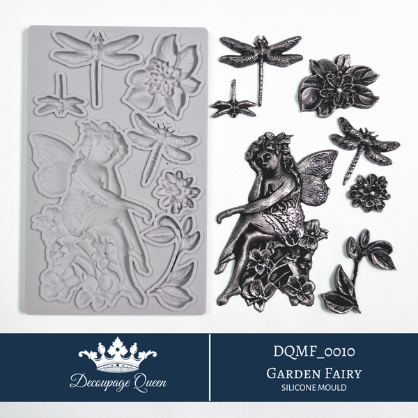 Decoupage Queen GARDEN FAIRY Silicone Moulds 5" x 8" Mixed Media Food Safe Resin Decor #DQMF0010 Limited Edition