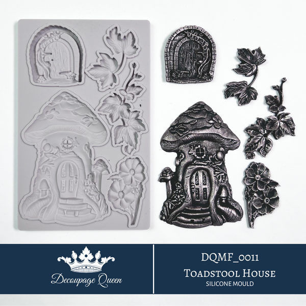 Decoupage Queen TOADSTOOL HOUSE Silicone Moulds 5" x 8" Mixed Media Food Safe Resin Decor #DQMF0011 Limited Edition
