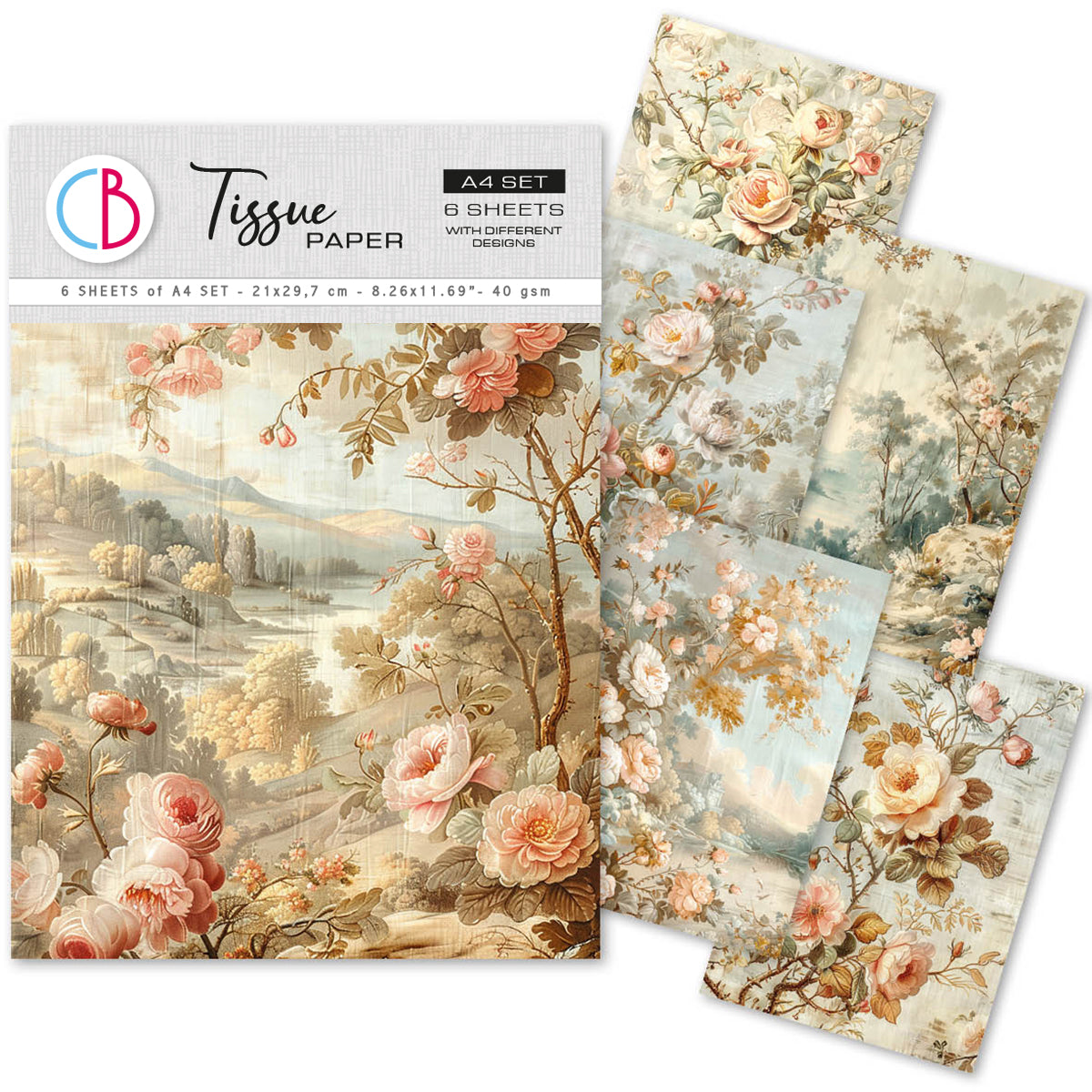 Ciao Bella 18TH CENTURY A4 Tissue Decoupage Paper 6 sheets #HA001