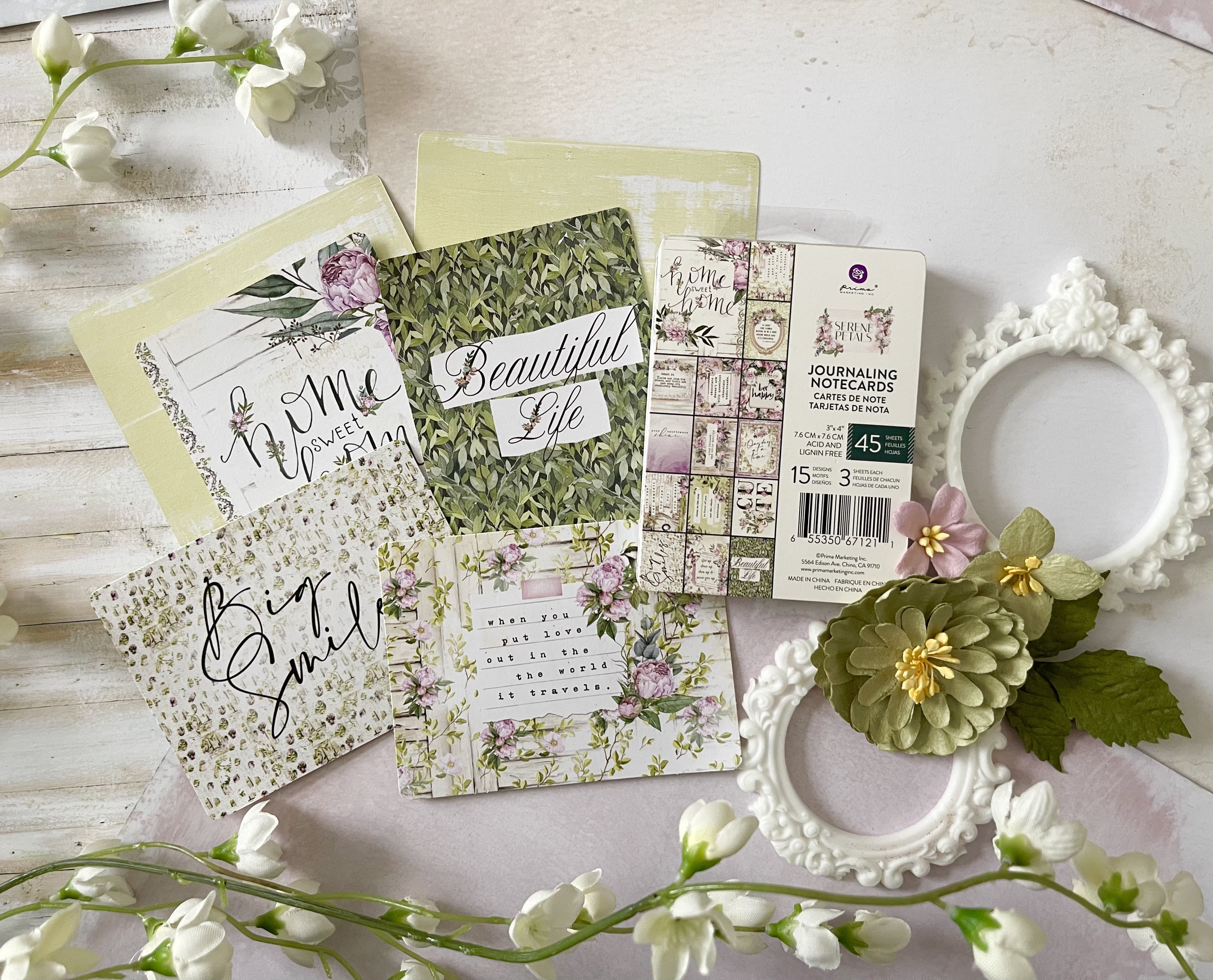 Prima SERENE PETALS Collection 3x4 Journaling Notecards 45 sheets #671211