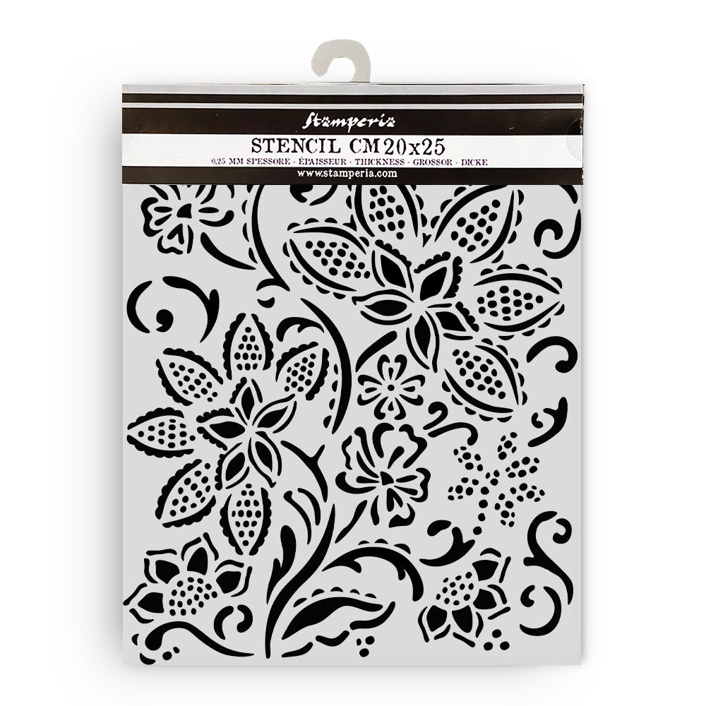 Stamperia TIMELESS - BATIK FLOWERS Mixed Media Art Stencil 20x25 cm #KSTD180