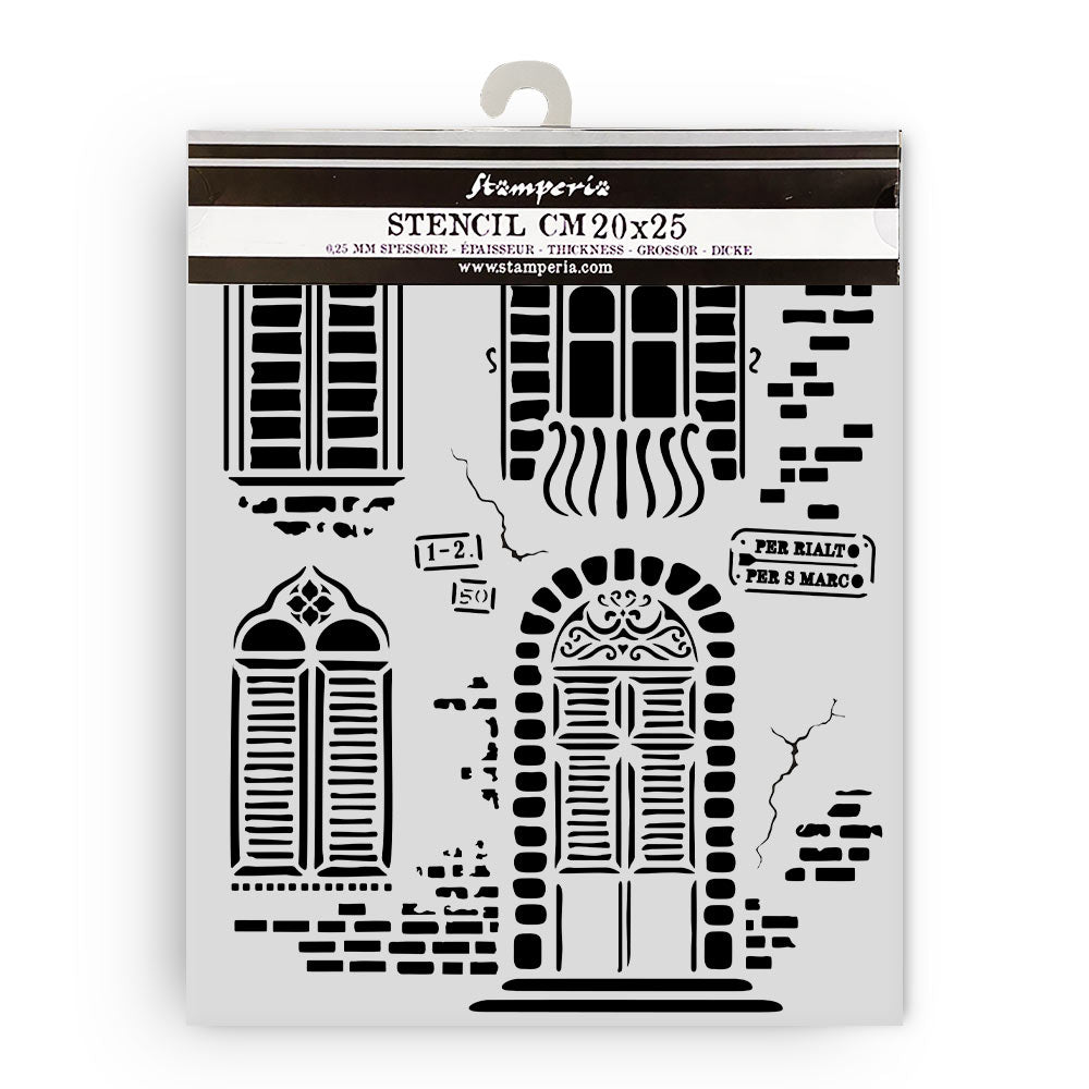 Stamperia Mixed Media Art VENICE CITY OF ART - WINDOWS Stencil 20x25 cm #KSTD181