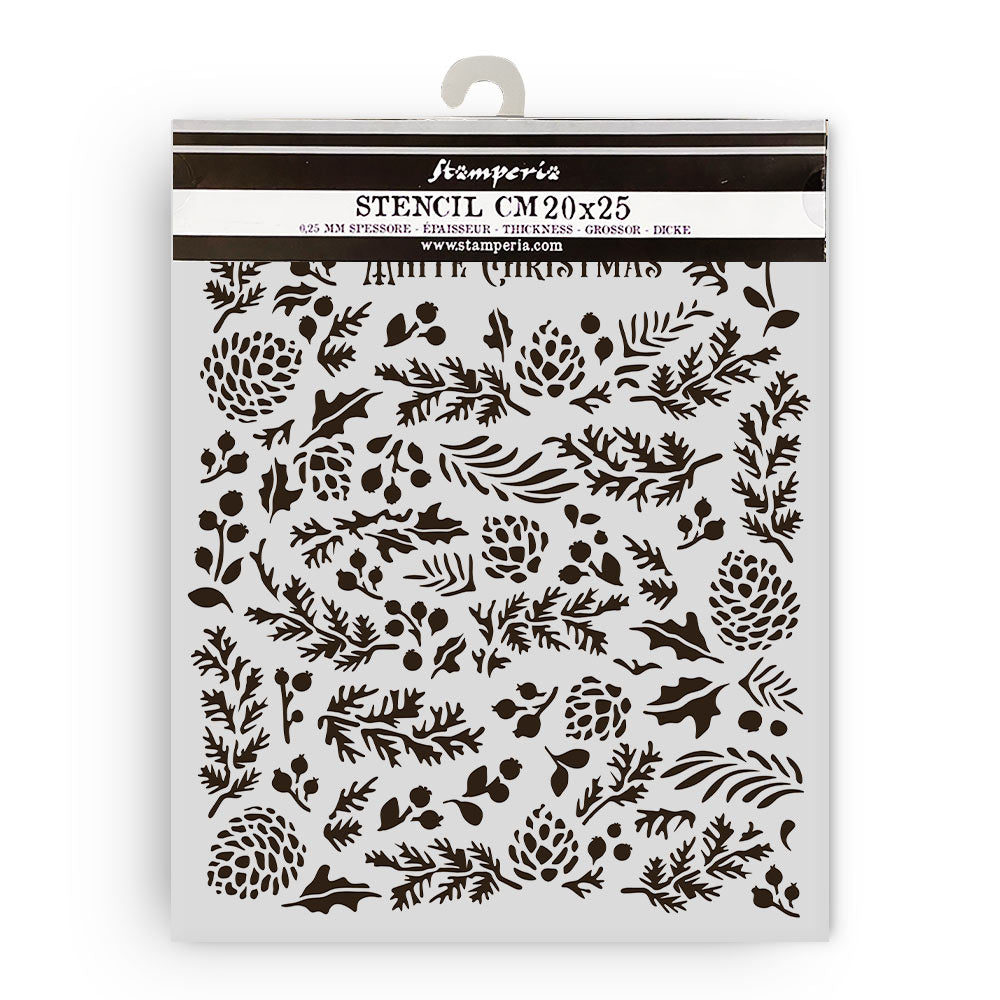 Floral and leaf patterned stencil with 'Famperie' branding on a white background