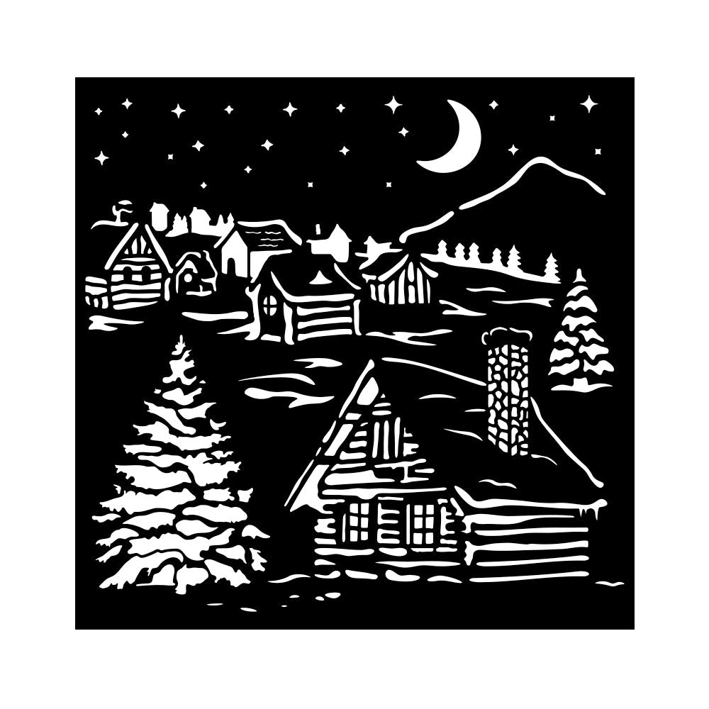 Stamperia THE OWL'S HOUSE Christmas COTTAGE Mixed Media Stencil 18x18 cm #KSTDQ126