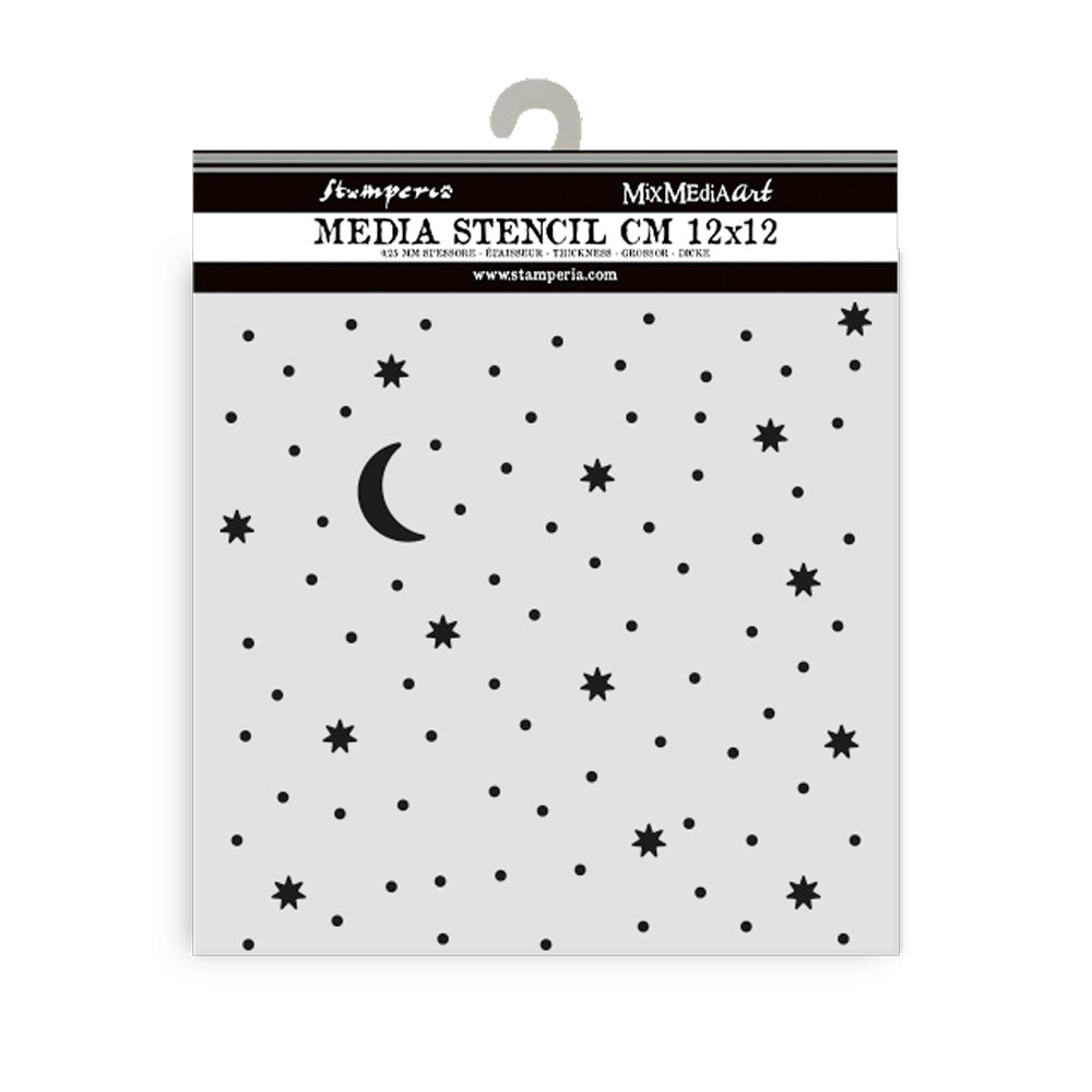 Stencils with star and moon patterns on a white background