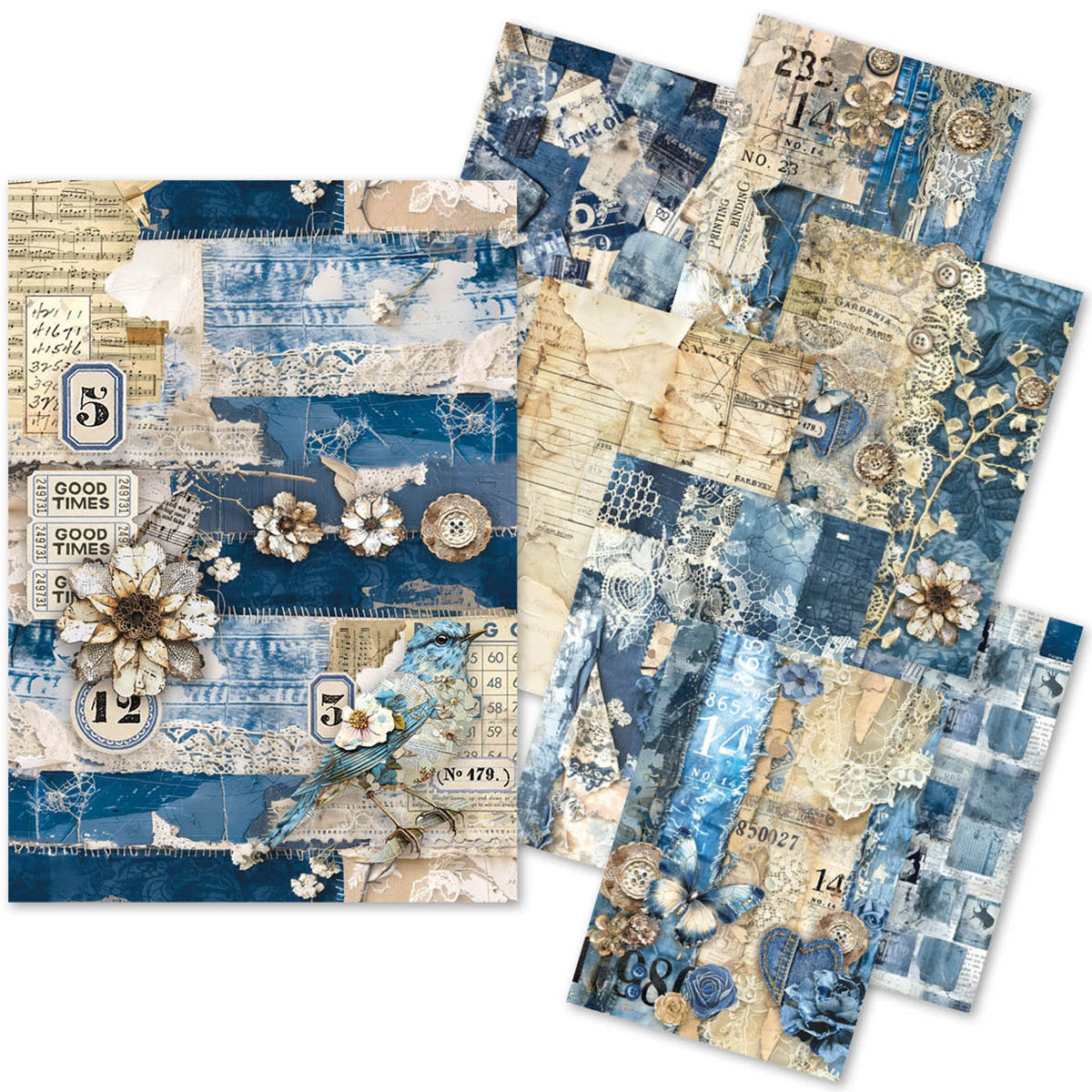 Ciao Bella LuMania CraftMix URBAN BLUE DENIM Mixed Media A5 Paper Pack - 8 Sheets Tissue & Vellum #MC002