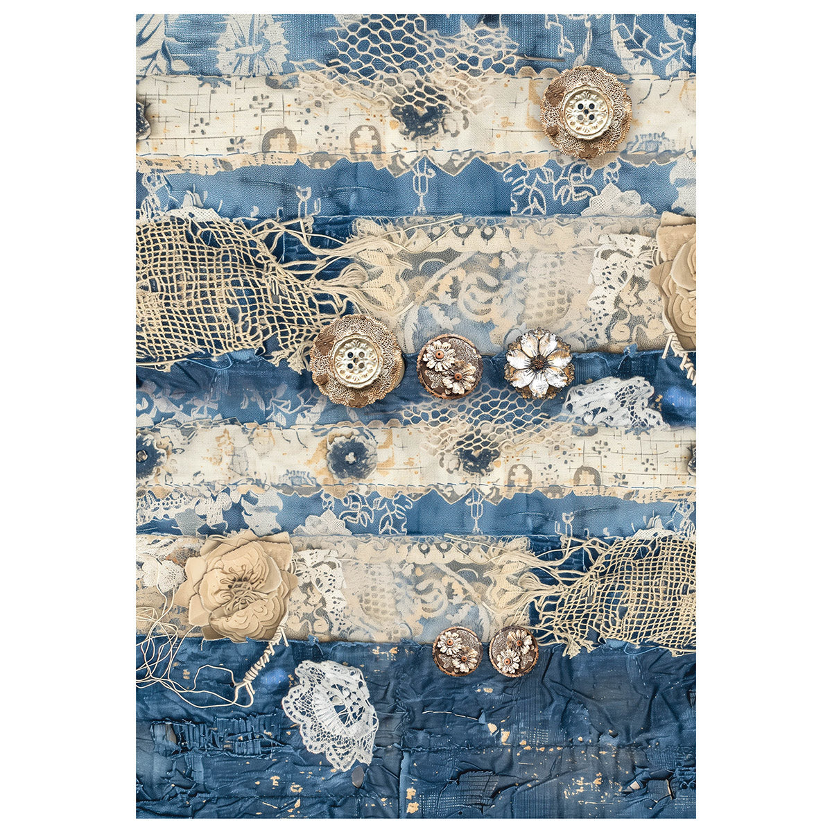 Ciao Bella LuMania URBAN BLUE DENIM A4 Mixed Media Decoupage Rice Paper - 4 Sheets #MF002
