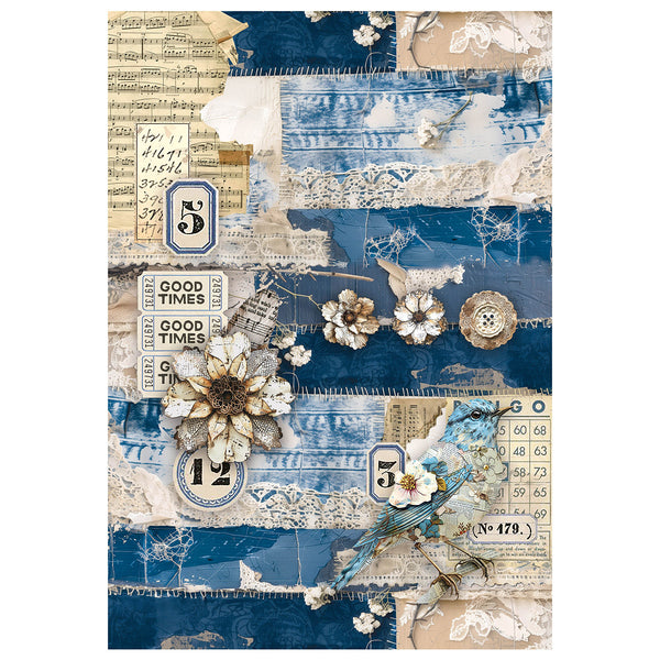 Ciao Bella LuMania URBAN BLUE DENIM A4 Mixed Media Decoupage Rice Paper - 4 Sheets #MF002