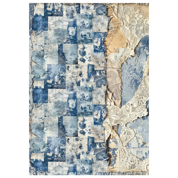 Ciao Bella LuMania URBAN BLUE DENIM A4 Mixed Media Decoupage Rice Paper - 4 Sheets #MF002