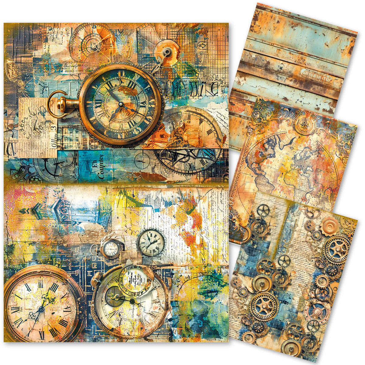 Ciao Bella LuMania PAST TIME Steampunk A4 Mixed Media Decoupage Rice Paper - 4 Sheets #MF004