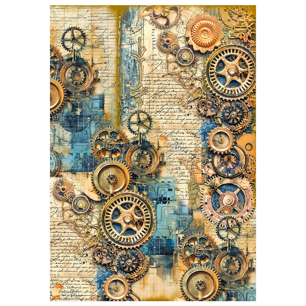 Ciao Bella LuMania PAST TIME Steampunk A4 Mixed Media Decoupage Rice Paper - 4 Sheets #MF004
